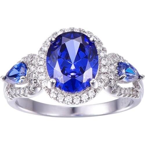 2020 New Blue Zircon Ring Luxury Womens Prom Party Jewelry