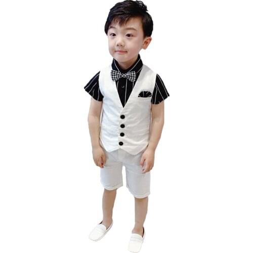 2020 School Kids Vest +Shorts 2Pcs Suit Flower Boys Formal Birthday Tuxedo Dress Kids Birthday Party Suit Clothing Set