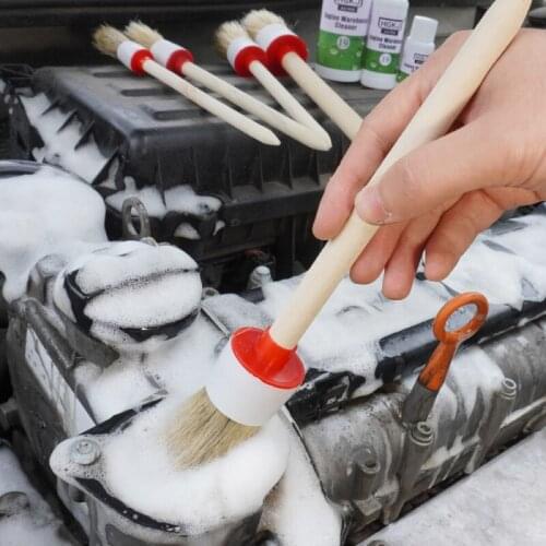 5PCS Car Side Seam Detail Brush Houten Handvat Borstels Voor Car Cleaning Dash Trim Zetels Handy Wasbare Brush Auto Moto Tool