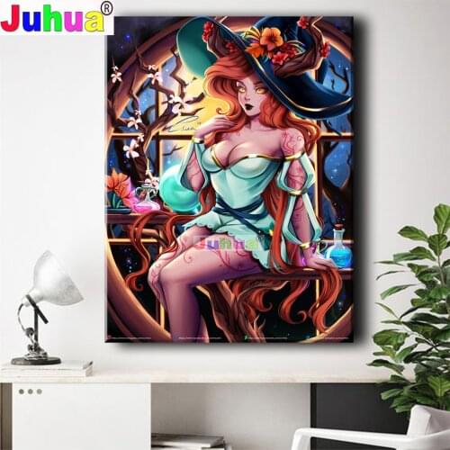 5D Diy Diamond Painting Devil Magic Fairy Diamond Embroidery Picture Mosaic Rhinestones Cross Stitch Cartoon Girl Wall Art