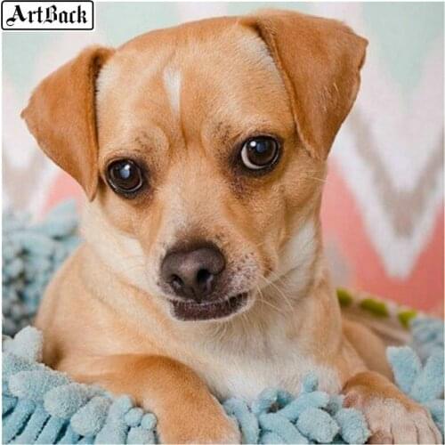 ARTBACK 5d diamond painting dog cute pet full round animal diamond embroidery sewing crafts 3d mosaic wall stickers
