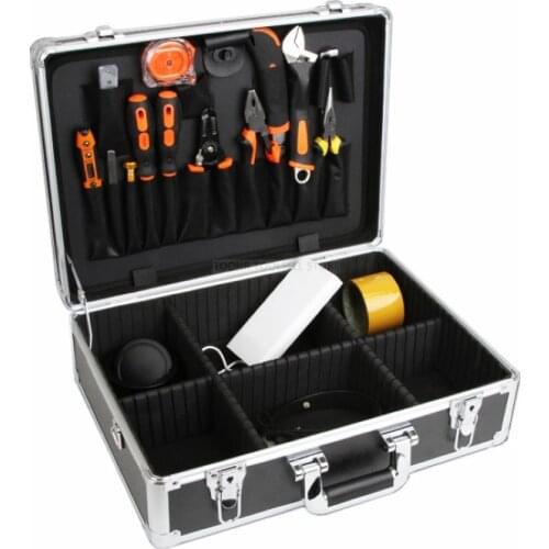 Aluminum tool case Metal toolbox Impact resistance Electrician instrument equipment box with adjust the insert & Shoulder strap