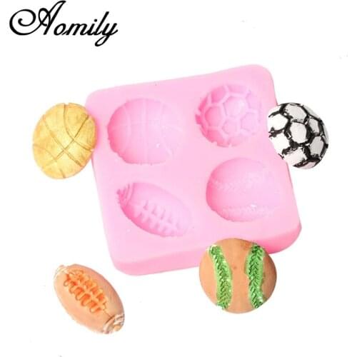 Aomily Football Basketball Rugby Baseball Shape Cookies Chocolate Mould Silicone Fondant Cake Molds DIY Kitchen Cake Decorating