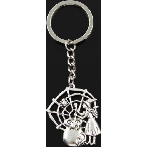 Fashion Keychain 38x30mm Witch Refining Drugs Spider Pendants DIY Men Jewelry Car Key Chain Ring Holder Souvenir For Gift