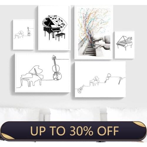 Black White Piano Canvas Painting Poster Nordic Line Draw Print Abstract Minimalist Wall Art Decorative Picture Home Decor