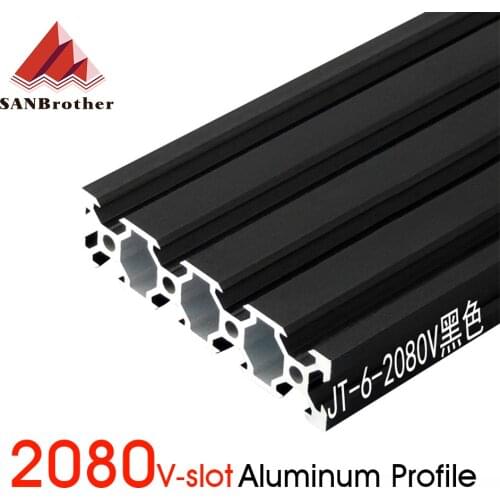 1PCS BLACK 2080 European Standard Anodized Aluminum Profile Extrusion 100-800MM Length Linear Rail for CNC 3D Printer V-Slot