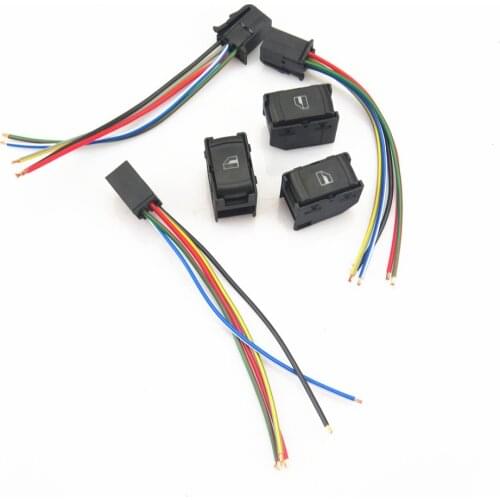 FHAWKEYEQ 3Set Car Passenger Side Window Switch Button + Connection Cable Plug For VW Bora Passat B5 Jetta MK4 Golf 4 3B0959855B
