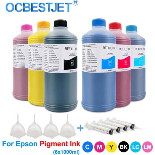 6x1000ml Pigment Ink Bottle For Epson Stylus 1390 1410 1500W P50 P60 T50 T60 R290 R295 RX615 RX690 RX700 L805 L800 Printer Ink