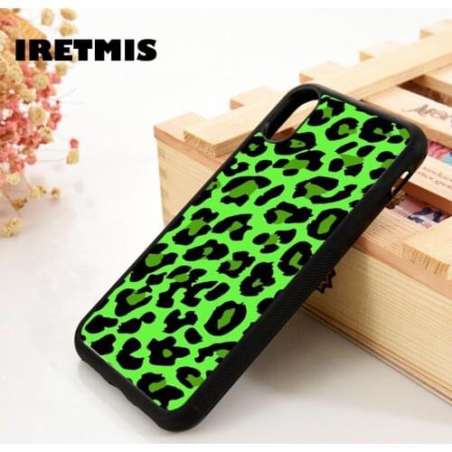 Iretmis 5 5S SE 6 6S Soft TPU Silicone Rubber phone case cover for iPhone 7 8 plus X Xs 11 Pro Max XR Neon Green Leopard