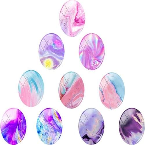 JWEIJIAO 10pcs/lot colorful marble texture pattern 18x25 mm Oval Shape Glass Cabochon Beads Flatback Jewelry For Keychains WL559