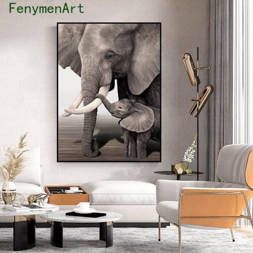Canvas Painting Elephant and Elephant baby Poster And Print Black White Animals Wall Art Modern Picture Cuadros Home Room Decor