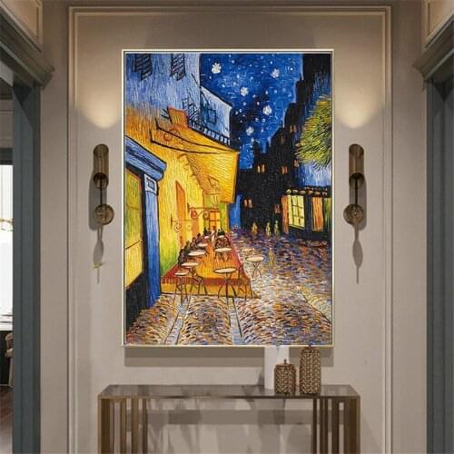 Famous Van Gogh Café Terrace Night Oil Painting Hand-painted Canvas Painting Living Room Wall Art Decoration Hanging Painting