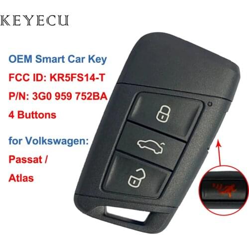 Keyecu 3G0 959 752BA OEM Smart Remote Car Key Fob 315Mhz for Volkswagen VW Atlas Passat 2018 2019 2020 3G0959752BA KR5FS14-T