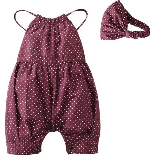 Newborn Infant Baby Girl Romper Summer Deep Red Round Dots Harnesses Jumpsuit Infant Toddler Clothes