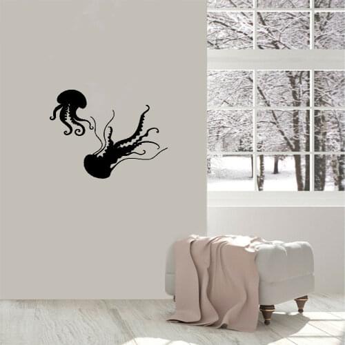 Cartoon Jellyfish Sea Animal Wall Sticker Nursery Kids Room Large Jellyfish Under Ocean Wall Decal Kitchen Vinyl Decor DW5957