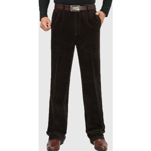 Male Winter High Waist Corduroy Pants Plus Size 46 Thicken Fleece Warm Pants Velvet Business Loose Trousers Jeans