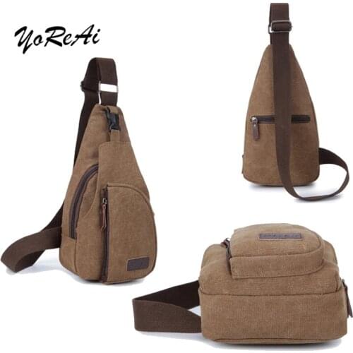 YoReAi Men Sac Canvas Leather Satchel Shoulder Sling Chest Pack Bags Cross Body Messenger Shoulder Backpack Solid Men Canvas Bag