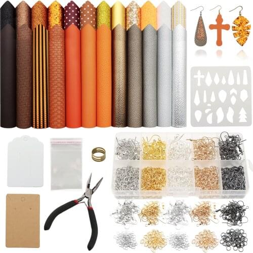 Leather Earring Making Kit Include 24Pcs Faux Leather Sheets and Earring Making Tools for DIY Earring Craft Making Supplies