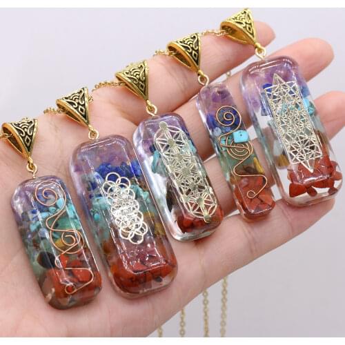 Vintage Orgonite Alloy Chain Necklace 7 Chakras Energy Crystal Necklace for Women Amulet Necklace Jewelry Reiki Heal Gifts
