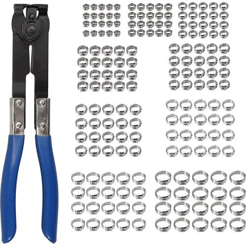 Single Ear Stepless Hose Clamps 180 Pcs 5.8-21 Mm + Ear Clamp Pliers, Stainless Steel 304 Assortment Of Hose Clamps Set