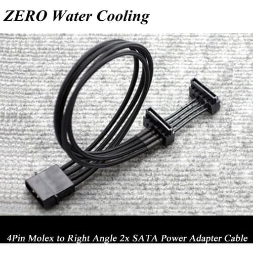 Wholesale 10pcs/Lot Free Shipping 35cm Black Sleeved 4Pin Molex to Right Angle 2X SATA Power Adapter Cable