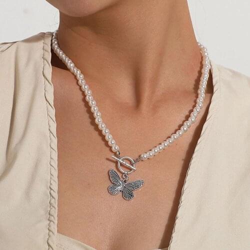 Luxury Bohemian Vintage Butterfly Choker Necklaces For Women Fashion Pearl Clavicle Necklaces Collars Women Jewelry 2020