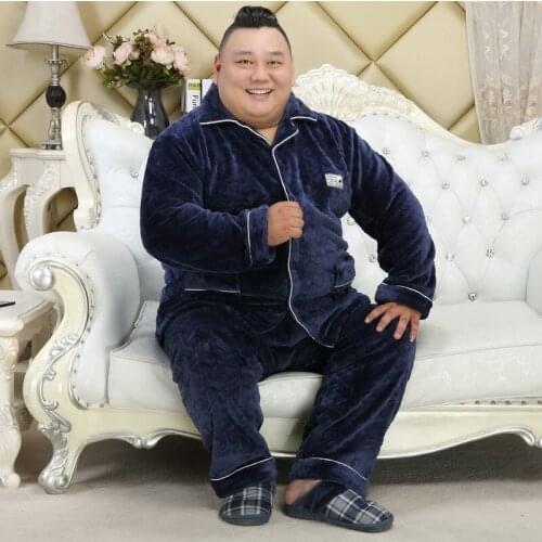 Plus Large Size Mens Winter Flannel Pajamas Set Fat 5XL 150kg Warm Pyjama Suit Male Long Sleeves Thicken Home Clothes Pijama