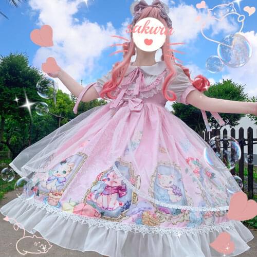 Factory Original Design Lolita Dress Cat Family Short Sleeve Op Dress Summer kawaii dress gothic lolita loli