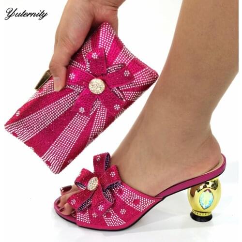 Latest Italian Design High Heels Slipper Woman Shoes And Bag Set New African Pumps 8CM Shoes And Bag Set For Party On Stock