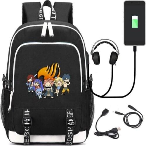 Anime Fairy Tail Backpack Rucksack Bag w/USB Fashion Port / Lock / Headphone interface Student Book Laptop bag GIFT