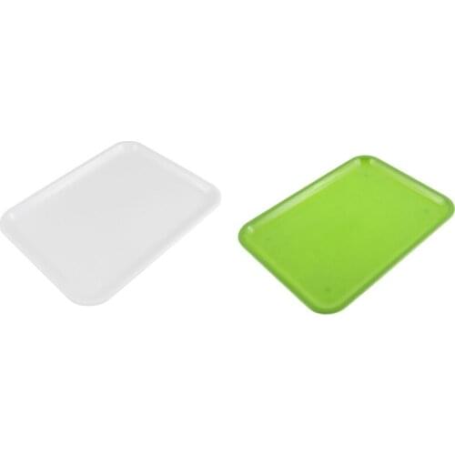 2x 10 Inch Long Rectangle Shape Serving Tray Made of Plastic Green & White