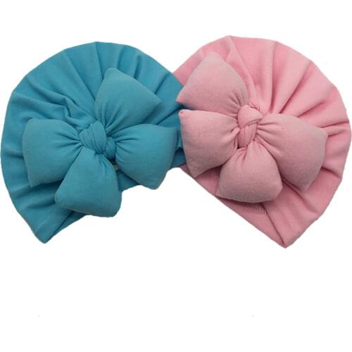 New Fashion Toddler Cute Bow Solid Color Children Hat Headdress Soft Turban Newborn Elastic Warm 10 Color Cotton Hat Photography