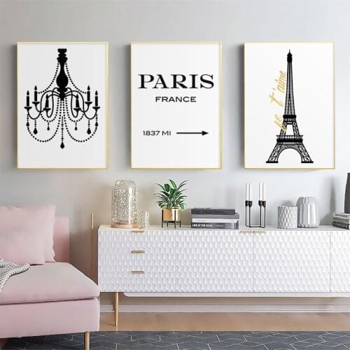 Scandinavian Black White Canvas Painting Eiffel Tower Chandelier Poster And Prints Paris Wall Art Pictures For Bedroom Decor