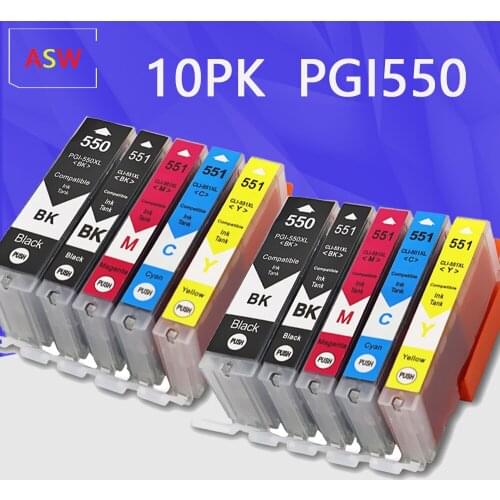 2 set Compatible 550XL 551 XL Ink Cartridge Replacement for Canon PGI-550XL PGI550 PGI 550 CLI551 for PIXMA IP7250 MG5450