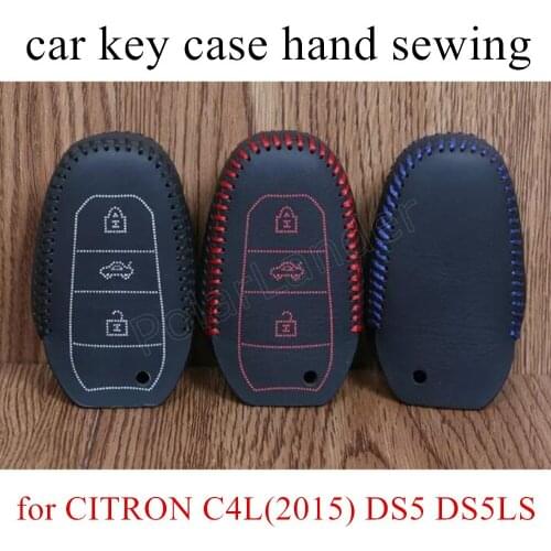 Only Red hot sale genuine quality Leather Car Key Cover Hand Sewing car Key Case fit for CITRON C4L(2015) DS5 DS5LS