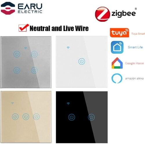 Zigbee Tuya EU Standard Smart Touch Light Switch Neutral Wire Required 1/2/3/4 Way Wall Lamp Touch Switches Backlight Smart Home