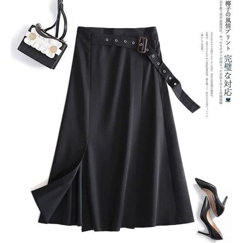 High waist skirt womens 2021 spring and Autumn New Korean version elegant vertical fashion A-shaped skirt