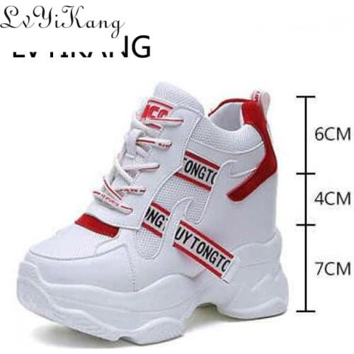 2019 White Trendy Shoes Women High Top Sneakers Women Platform Ankle Boots Basket Femme Chaussures Femmes Height Increase Shoes
