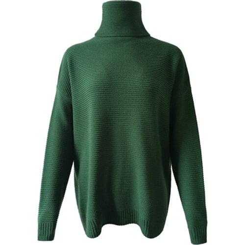 2021Women Pullover Turtle Neck Autumn Winter Clothes Warm Knitted Oversized Turtleneck Sweater For Womens Green Tops Woman