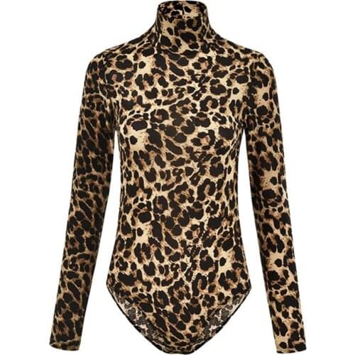 Leopard print bodysuit Women Leopard Bodysuit Sexy Bodycon Skinny Body Suit Turtleneck Long Sleeve Playsuit боди женское traf