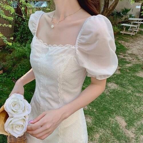 French Elegant Mini Dresses for Women Party Korean Style Sweet Casual Dress Female Puffer Sleeve Vintage Sexy Dress Y2k Lace Up