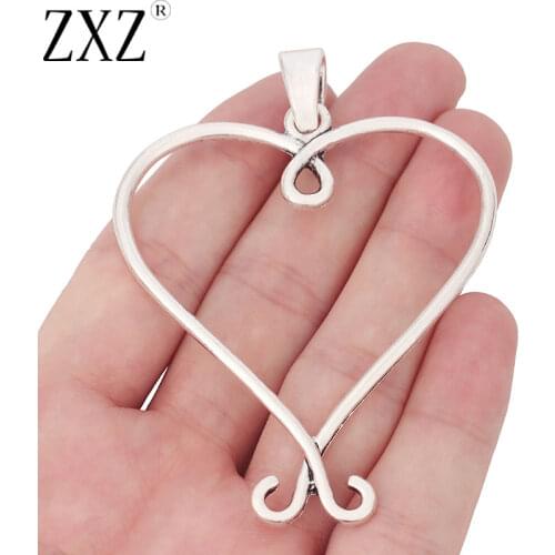 ZXZ 2pcs Tibetan Silver Large Open Hollow Heart Shape Charms Pendants for Necklace Jewelry Making Findings 82x60mm