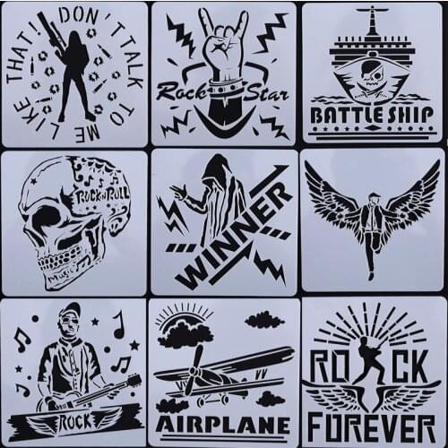 10pc 15*15cm Rock Skull Stencils Painting Template DIY Scrapbooking Diary Coloring Embossing Stamp Album Decoration Reusable