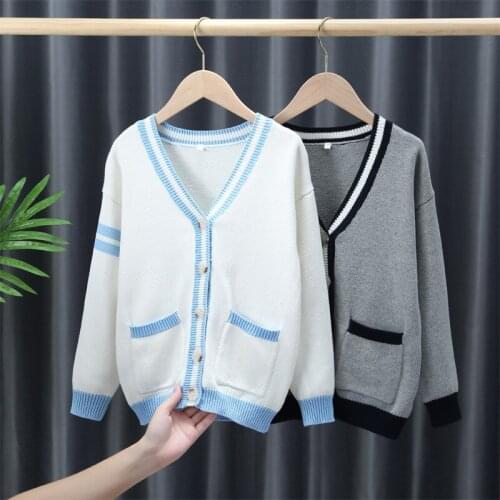 2021 Kids Cardigans Button Sweater V Neck Long sleeve Spring Autumn Cardigans Coat Korean Casual Knit Sweaters for Boys Girls