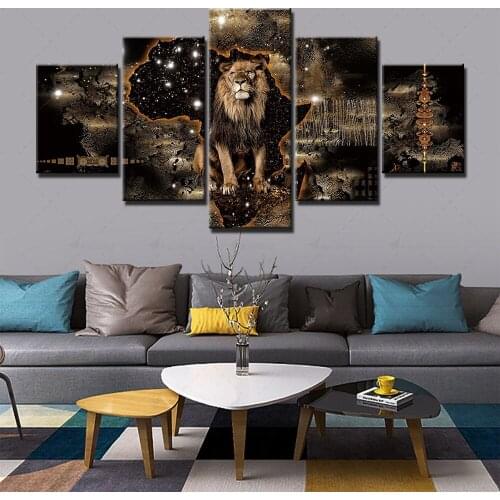 Home Decoration Prints Lion Constellation Painting Picture Wall Art Modular 5 Set Canvas Poster Frame Modern Bedside Background