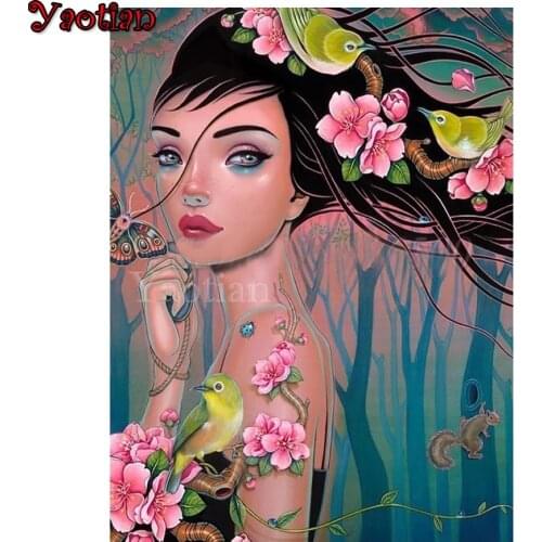 Yaotian Diamond Embroidery Beauty Flowers Birds Mosaic Full Square Drill Diamond Painting Cross Stitch Kits Christmas Gift