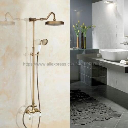 Antique Brass Bathroom Shower Faucet Bath Faucet Mixer Tap With Hand Shower Head Set Wall Mounted Nan509