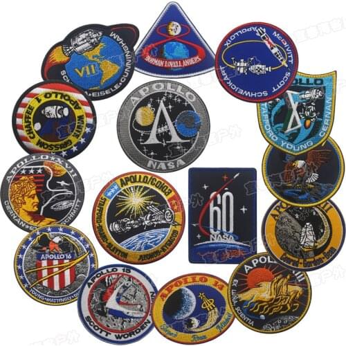 Apollo Astronaut Embroidery Patches Badges Emblem military Army 8cm DIY Accessory Hoop and Loop spacecraft spaceship SPACE