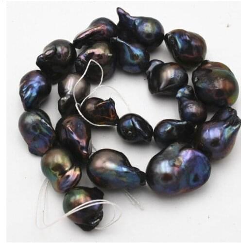 Natural 14x20mm black baroque Black keshi reborn pearl loose beads15'' AA