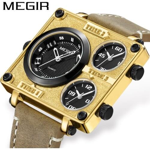 MEGIR 2021 New Pilot series Multitime Zone Sports Men Quartz Wrist Dial Luminous Waterproof Watch Relogio Masculino 2069G